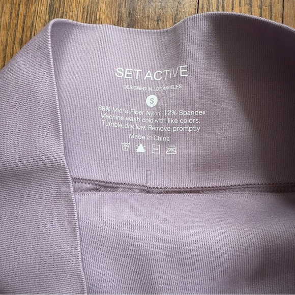 SET Active Purple and Green Leggings High Waist Performance - Picture 3 of 4